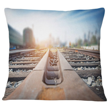 Cargo Train Platform with Container Landscape Photography Throw Pillow, 18"x18"