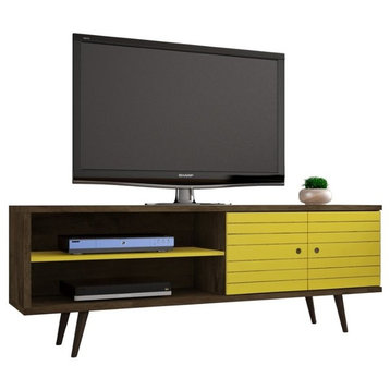 Manhattan Comfort Liberty Solid Wood TV Stand for TVs up to 60" in Brown/Yellow