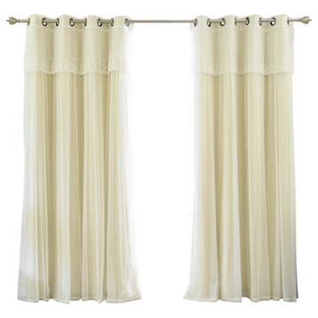Tulle Sheer with Attached Valance & Solid Blackout Mix & Match, Beige, 52"x96"