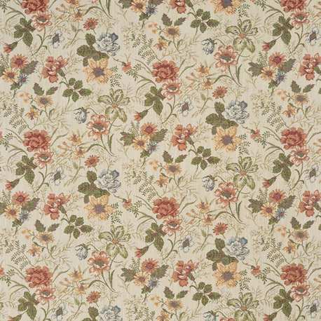 Red, Green And Yellow, Floral Tapestry Upholstery Fabric By The Yard