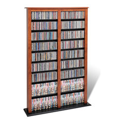 Prepac Barrister Double Width CD DVD Media Storage Tower in Cherry and Black - Media Racks And Towers