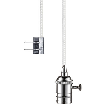 Edison 1-Light Plug-In Pendant, Polished Chrome Socket, White Woven Cord