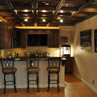 This is an example of a traditional basement in Detroit with orange floors.