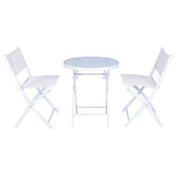 Costway 3 PCS Folding Bistro Table Chairs Set Garden Patio Furniture White