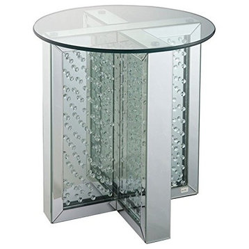 Acme Nysa 21" Round Glass Top Mirrored End Table