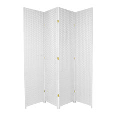 7' Tall Woven Fiber Room Divider, White, 4 Panel