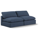 Meridian Furniture - Comfy Upholstered Modular Sofa, Navy, 2-Piece: 2 Armless Chair, Linen Textured Fabric - Give your space a whole new look with this navy Comfy linen textured fabric sofa. This handsome sofa fits nicely with other items in the Comfy collection and is a versatile seating option designed for adaptability, comfort and style. Wrapped in rich navy durable linen textured fabric upholstery, this sofa offers a plush embrace of overstuffed down feather cushions, carefully crafted to deliver the highest level of comfort. The perfect seat for creating an oasis for relaxation, this sofa has thick foam surrounding its frame for added support and coziness.