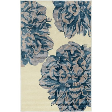 Linon Aspire Floral Hand Tufted Wool 5'x8' Rug in Beige