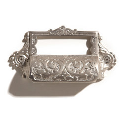 ORNATE BRASS BIN PULL WITH LABEL HOLDER - Cabinet And Drawer Knobs