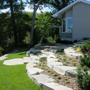 Stoney Lake, natural stone, multi-level retaining walls and steps