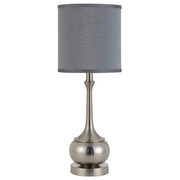 100W Tapron Metal Accent Lamp, Brushed Steel Finish, Taupe Shade
