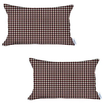 Set of 2 Red Houndstooth Lumbar Pillow Covers