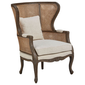Adelaide Wingback Armchair with Double Caned Sides & Linen Cushion