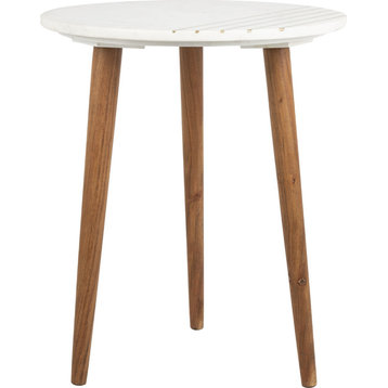 Valerie Marble Accent Table - White, Brass