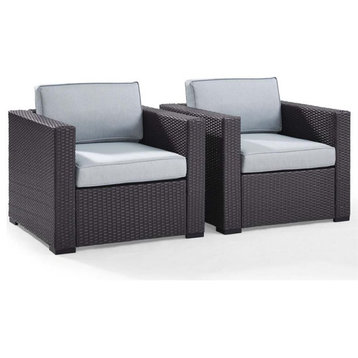 Crosley Furniture Biscayne Fabric Patio Arm Chair in Brown/Blue (Set of 2)