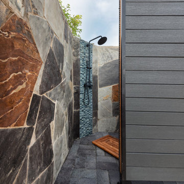 Luxury Outdoor Shower with Mosaic Tile Accent | Frisco, TX