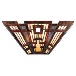 Quoizel Lighting - Tiffany Sconce - This sconce honors the Arts and Crafts movement with vibrant glass and straight lines forming squares and rectangles. 116 pieces of cream, lilac, red and amber glass captivate the eyes along with the stunning geometric design. It measures 7 inches tall by 16-1/2 inches wide.