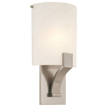 Greco 1-Light Sconce With Satin Nickel Finish and Alabaster Shade, Fluorescent