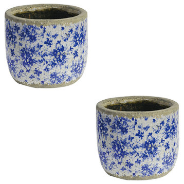 Lilibeth Blue White Planter Pot, 8"x7", Set of 2
