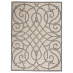 Nourison - Nourison Palamos French Country Floral Grey 5'3" x 7'3" Indoor Outdoor Area Rug - Creamy flowers pop on this charming area rug from the Palamos Collection. High-low pile adds texture and dimensionality. Narrow self-border; beautifully versatile in soft grey with cream floral detail.