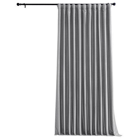 Blackout Extra Wide Vintage Textured Faux Dupioni Curtain, Storm Grey, 100"x96"