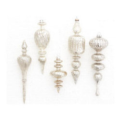 Silvered Finial Drops - Set of 5 - New - Christmas Ornaments