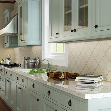 Traditional Fashionable Kitchen with light green lacquer
