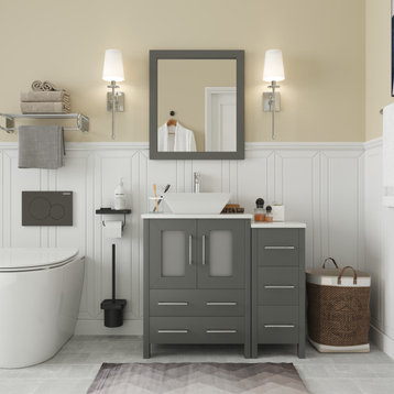 36" sl sink vanity set, ceramic top, soft close, drawers, Gray, VA3124-36G
