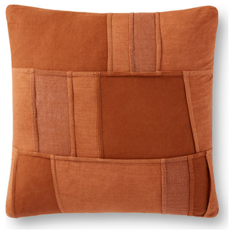 18"x18" Mondrian Inspired Patchwork Dip Dyed French Seamed Throw Pillow, Rust, P