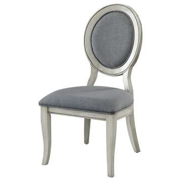 Benzara BM183680 Fabric Upholstery Side Chair, White and Gray, Pack of Two