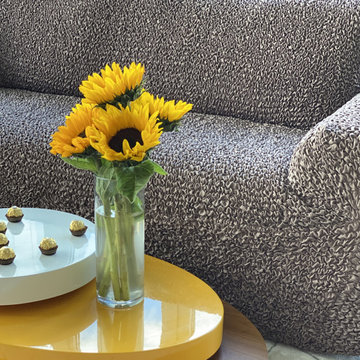 Cappuccino Sofa & Mango Pillows Slipcovers | Mamma Mia Covers