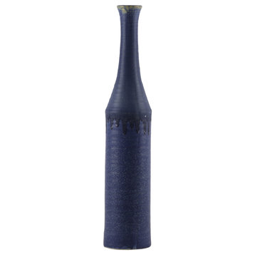Ceramic Long Neck Bottle with Freeform Drips Design Vase Coated Blue Finish