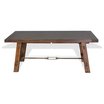 Pemberly Row 106" Farmhouse Wood Extension Table in Medium Brown