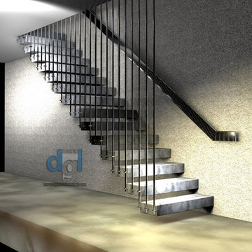 Riverview private house interior st.st. and marble floating staircase 3D drawing