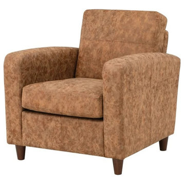 Comfortable Accent Chair, Stitched Faux Leather Seat With Curved Arms, Sand