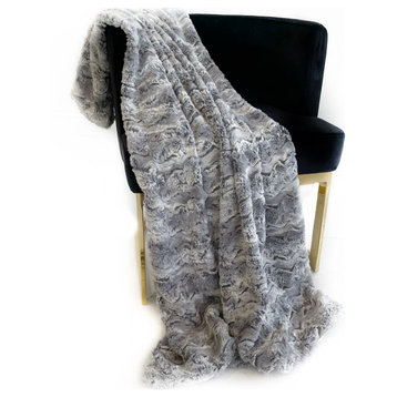 Silver Wild Rabbit Faux Fur Luxury Throw Blanket, Blanket 96Lx110W Queen