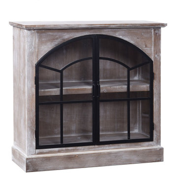 Grant Gray Wood Cabinet, Glass Doors, Black Metal 35"H36"Wx14"D