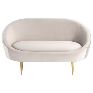 Henney Channel Tufted Tub Loveseat, Pale Taupe/Gold