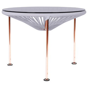 Zicatela Indoor/Outdoor Handmade Side Table, Clear Weave, Copper Frame