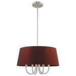 Livex Lighting - Livex Lighting Brushed Nickel 4-Light Pendant Chandelier - Add a dash of stylish sophistication with this sleek and contemporary pendant chandelier. The design features a brushed nickel frame and a beautiful hand crafted red wine hardback drum shade.