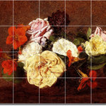 Picture-Tiles.com - Henri Fantin-Latour Flowers Painting Ceramic Tile Mural #88, 60"x48" - Mural Title: Bouquet Of Roses And Nasturtiums