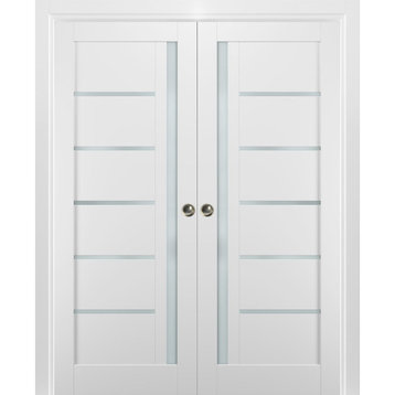 French Double Pocket Doors 64 x 96 & Frames | Quadro 4088 White Silk