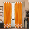 4 Pc Set Indian Sari Curtains & Cushion Covers - Boho Tab Top  - Pumpkin 84"