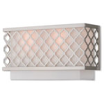 Livex Lighting - Livex Lighting Arabesque Light ADA Wall Sconce, Brushed Nickel - Our Arabesque two light wall sconce will add refined style and a hint of mystery to your decor. The off-white fabric hardback shade creates a warm illumination, while the light brings to life the intricate brushed nickel cutout pattern.