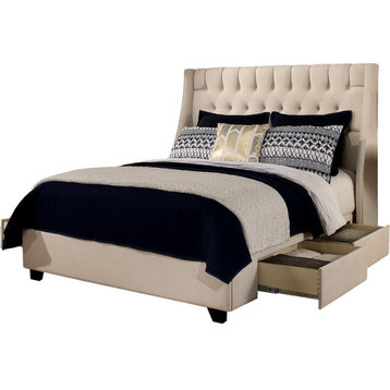 Cambridge Fabric Upholstered "Steel-Core" Platform King Bed/4-Drawers Ivory