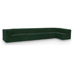 Meridian Furniture - Ollie Black Boucle Fabric L-Shaped Modular Sectional, Green, 7-Piece: 5 Armless Chair, 2 Corner Chair - Meet the epitome of style and functionality with this Ollie boucle fabric living room sectional, part of the Ollie modular collection. A contemporary marvel, this sectional features chic and inviting rich green boucle fabric upholstery, giving it a sumptuous texture that oozes elegance and luxury. Curved corners add to the visual look of the sectional while maximizing seating comfort while lounging, reading, or entertaining. Pair it with other items in the Ollie collection easily, thanks to an attachment latch underneath.