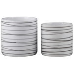 Urban Trends - Round Ceramic Pot With Interlocking Design, Gloss White, Set of 2 - UTC potplanters are made of the finest ceramics which makes them tactile and attractive. They are primarily designed to accentuate your home, garden or virtually any space. Each potplanter is treated with a gloss finish that gives them rigidity against climate change, or can simply provide the aesthetic touch you need to have a fascinating focal point!!