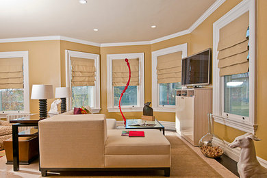 Inspiration for a timeless family room remodel in Boston
