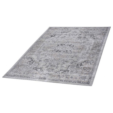 Usak Collection 6' x 9' Ivory/Beige Oriental Distressed Non-Shedding Area Rug