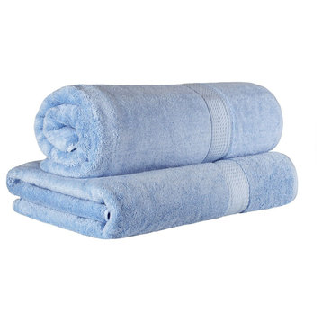 Luxury Solid Soft Hand Bath Bathroom Towel Set, 2 Piece Bath Sheet, Light Blue